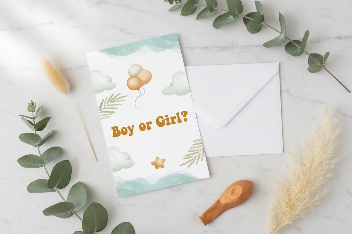 Gender reveal uitnodiging met envelop