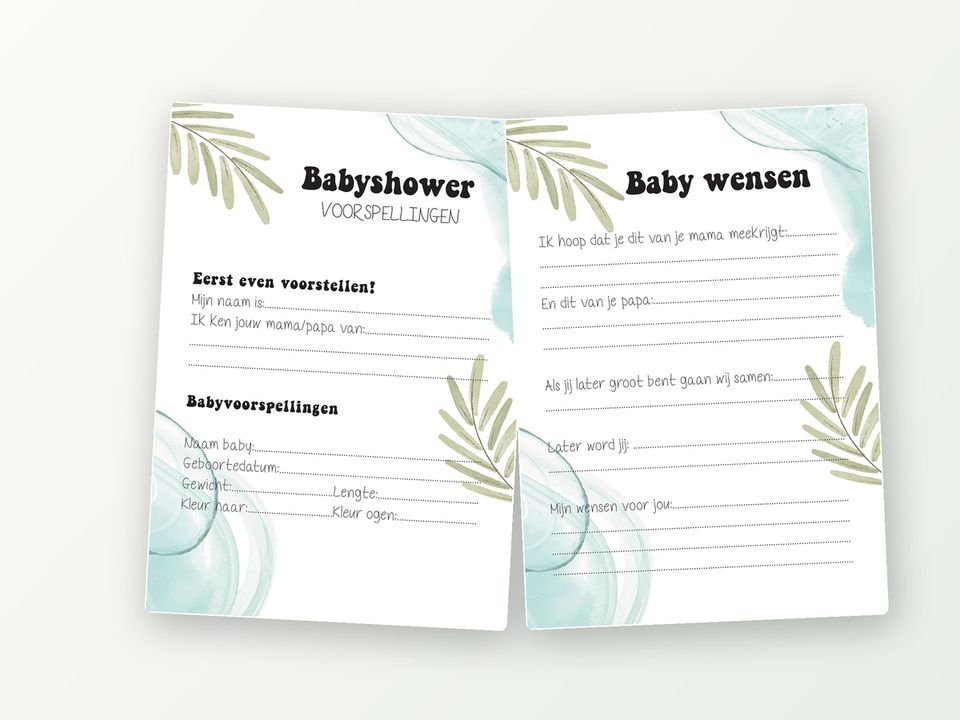 Babyshower invulkaarten A5, 20 stuks (eucalyptus)