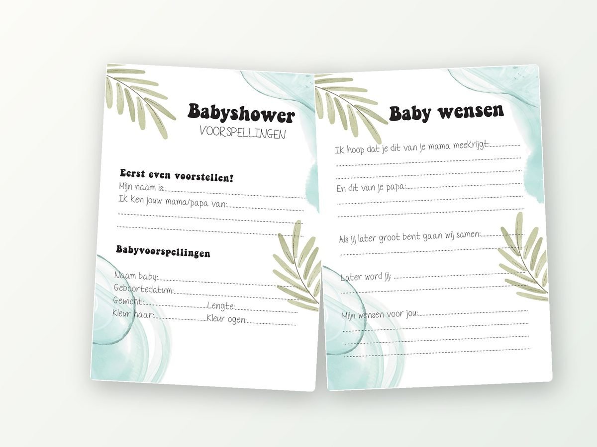 Babyshower invulkaarten A5, 20 stuks (eucalyptus)