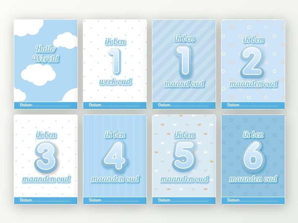 Milestone kaarten baby, 24 stuks A5 (blauw)