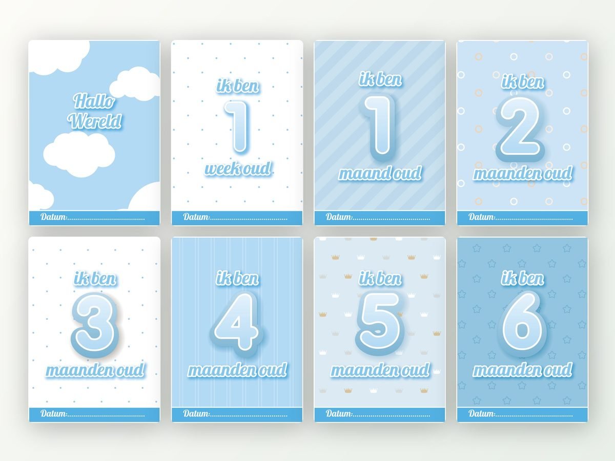 Milestone kaarten baby, 24 stuks A5 (blauw)