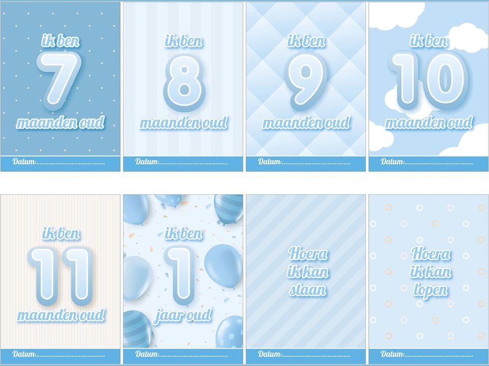 Milestone kaarten baby, 24 stuks A5 (blauw), foto 5