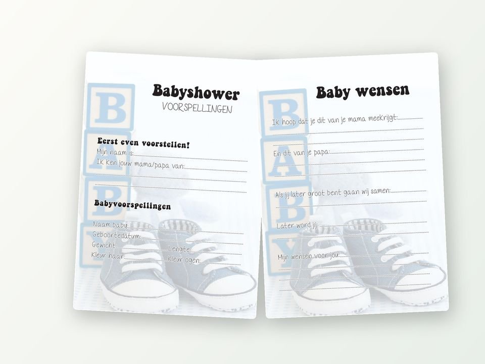 Babyshower invulkaarten A5, 20 stuks (blauw, babyblokken)