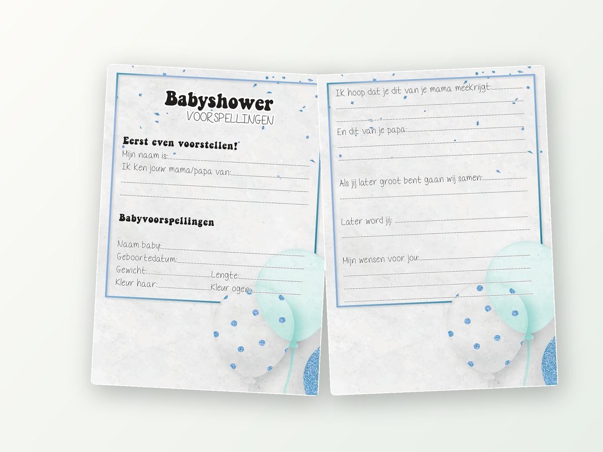 Babyshower invulkaarten A5, 20 stuks (mint ballonnen)
