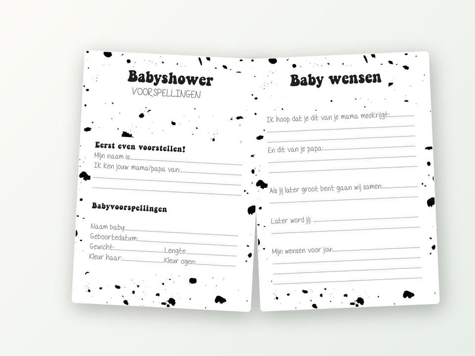 Babyshower invulkaarten A5, 20 stuks (zwart-wit modern)