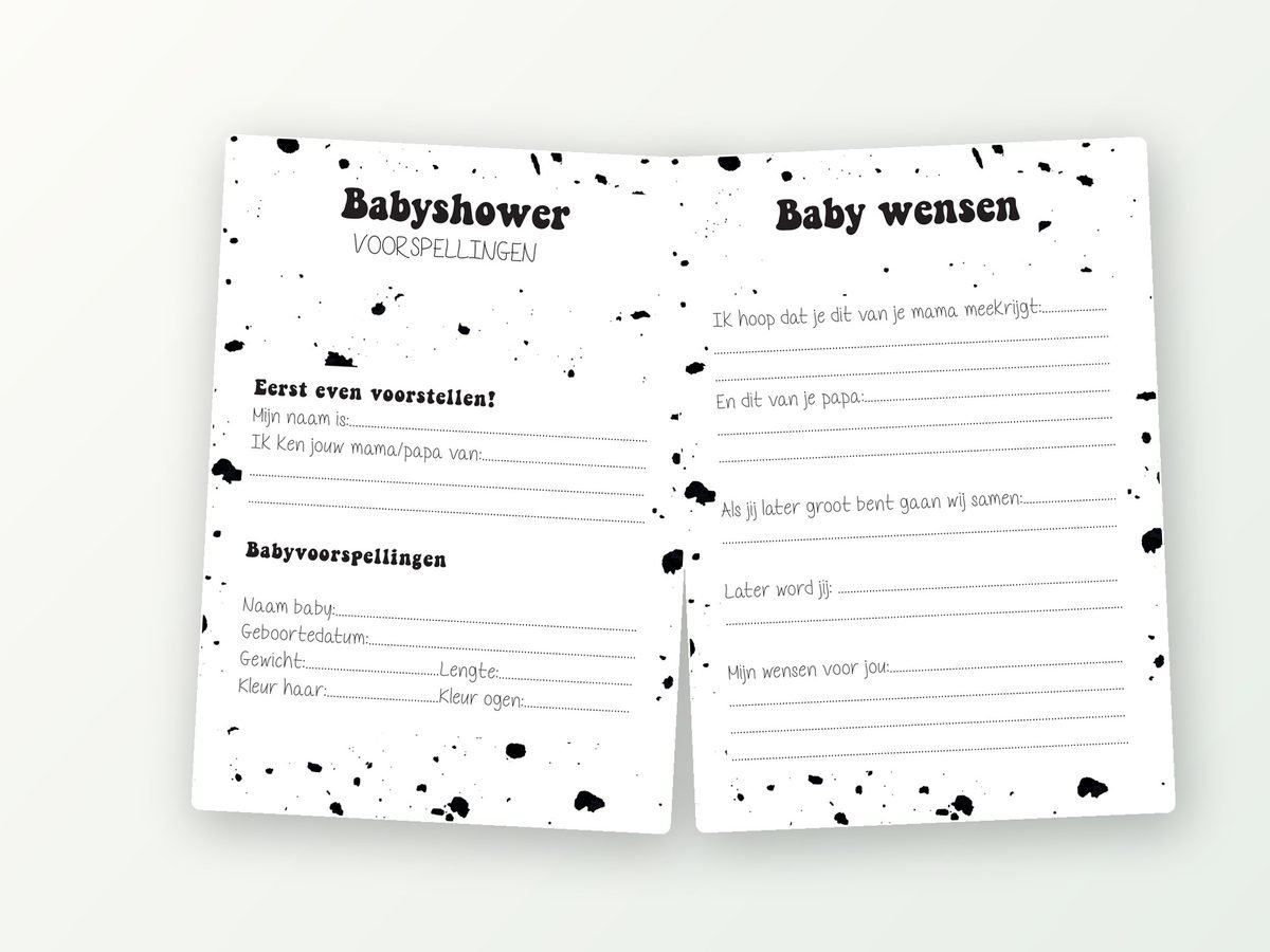Babyshower invulkaarten A5, 20 stuks (zwart-wit modern)