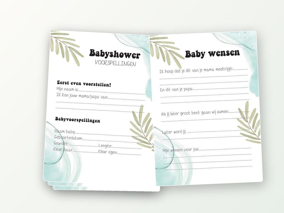 Babyshower invulkaarten XL, 2x20 A5 (eucalyptus)