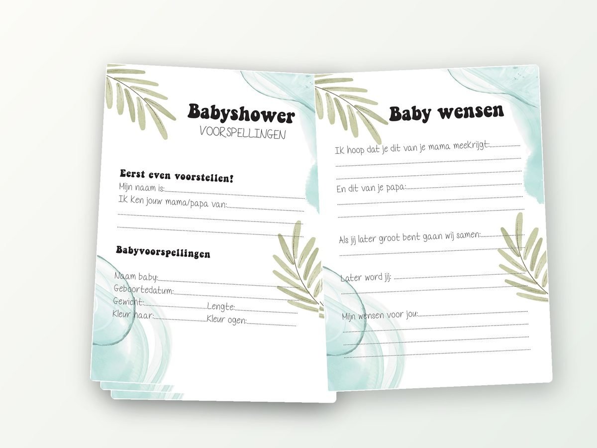 Babyshower invulkaarten XL, 2x20 A5 (eucalyptus)