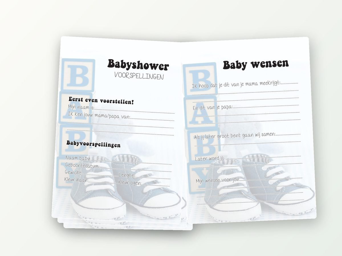 Babyshower invulkaarten XL, 2x20 A5 (blauw, jongen)