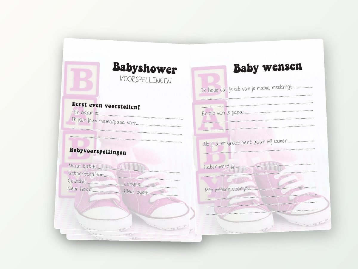 Babyshower invulkaarten XL, 2x20 A5 (roze, meisje)