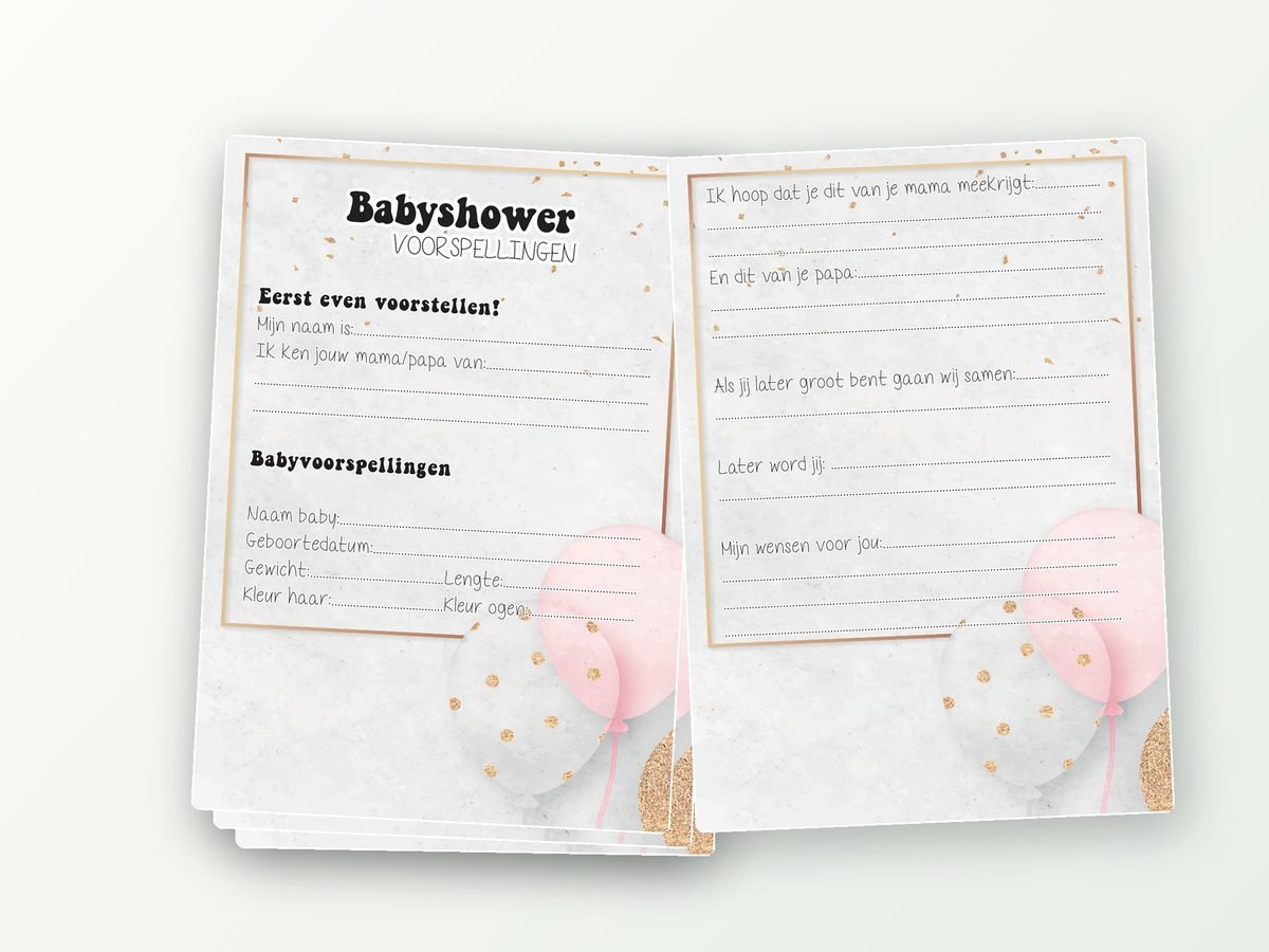 Babyshower invulkaarten XL, 2x20 A5 (roze & goud)