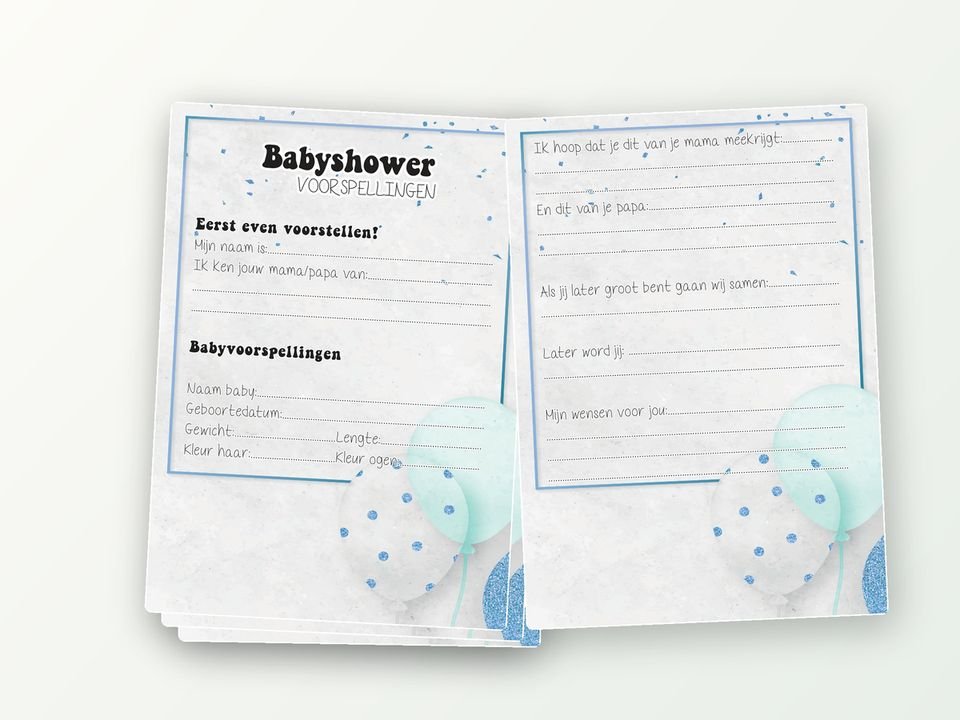 Babyshower invulkaarten XL, 2x20 A5 (mint ballonnen)
