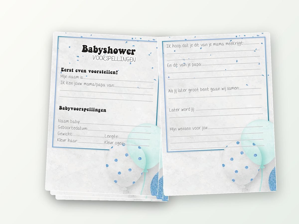 Babyshower invulkaarten XL, 2x20 A5 (mint ballonnen)