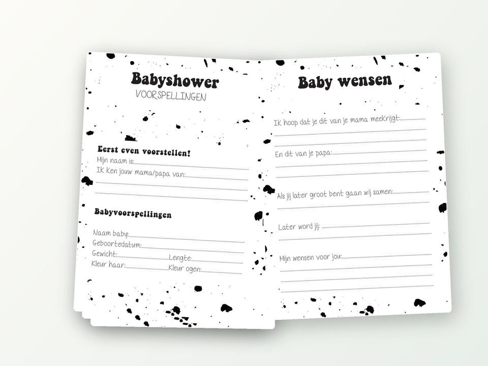 Babyshower invulkaarten XL, 2x20 A5 (zwart-wit modern)