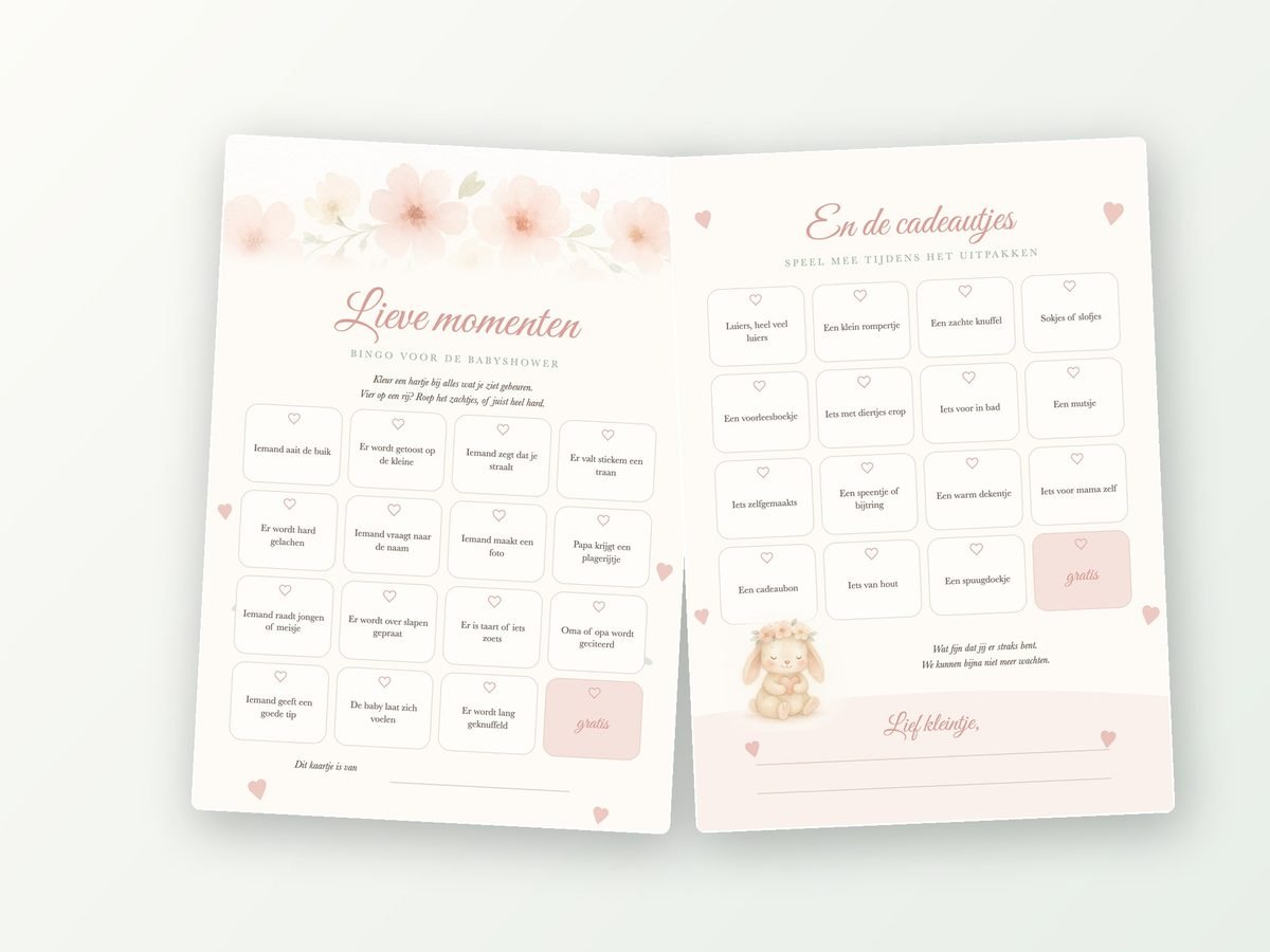 Babyshower bingo A5, 20 kaarten (lieve momenten)