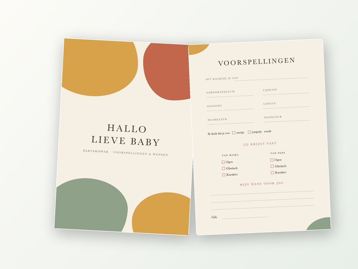 Babyshower invulkaarten A5, 20 stuks (abstract, oker)