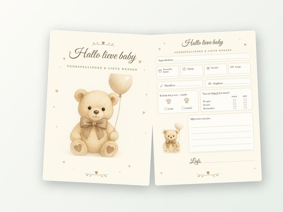 Babyshower invulkaarten A5, 20 stuks (beertje met ballon)