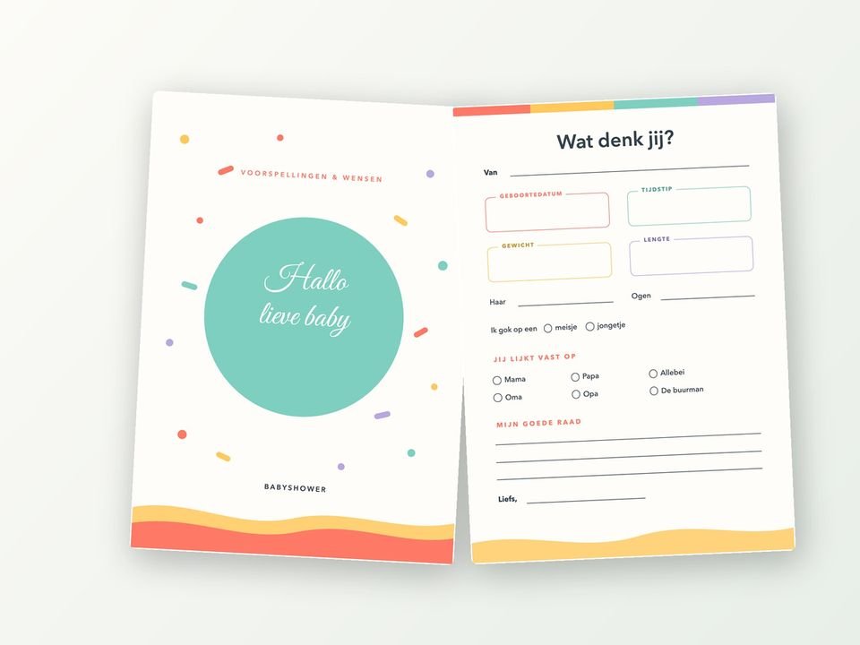 Babyshower invulkaarten A5, 20 stuks (kleurrijk, confetti)