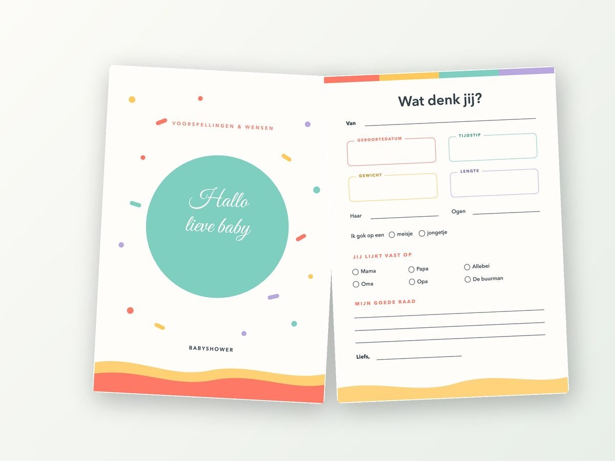 Babyshower invulkaarten A5, 20 stuks (kleurrijk, confetti)