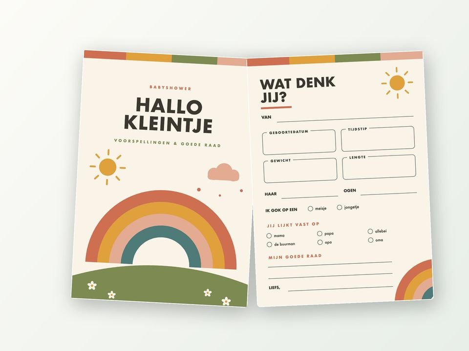Babyshower invulkaarten A5, 20 stuks (retro regenboog)